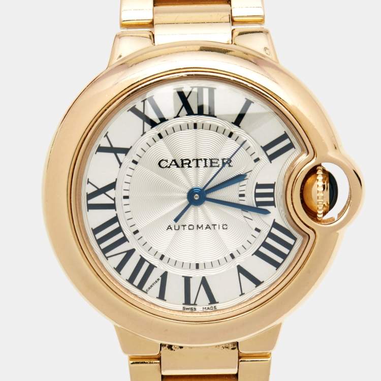 Pre Owned Cartier Silver 18K Rose Gold Ballon Bleu 3490 Women's Wristwatch 33 mm