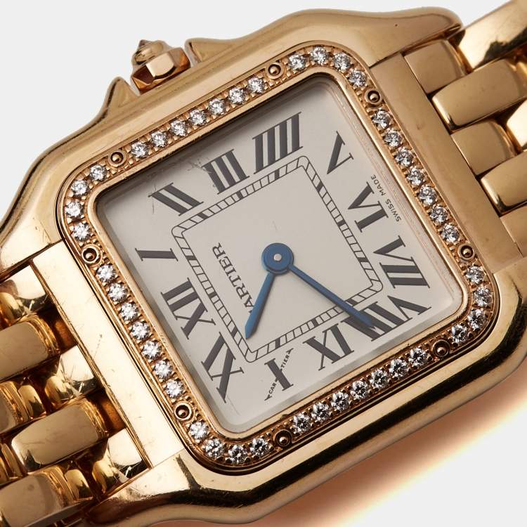 Pre Owned Cartier Silver 18k Rose Gold Diamond Panthère de Cartier WJPN0009 Women's Wristwatch 27 x 36 mm