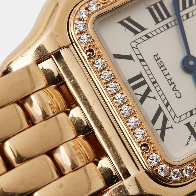 Pre Owned Cartier Silver 18k Rose Gold Diamond Panthère de Cartier WJPN0009 Women's Wristwatch 27 x 36 mm
