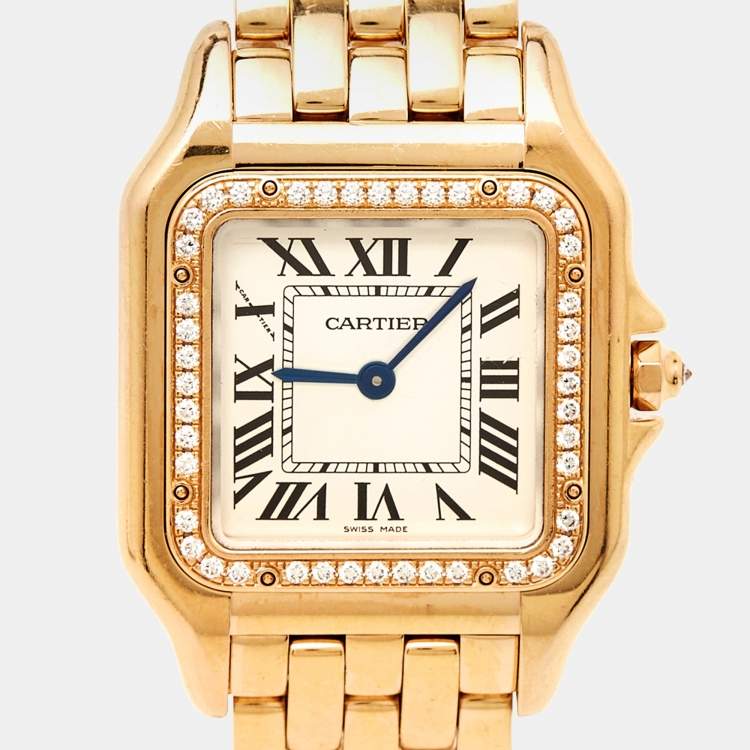 Pre Owned Cartier Silver 18k Rose Gold Diamond Panthère de Cartier WJPN0009 Women's Wristwatch 27 x 36 mm