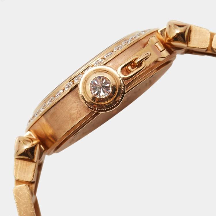Pre Owned Cartier Silver 18k Rose Gold Diamond Miss Pasha WJ124013 Women's Wristwatch 27 mm