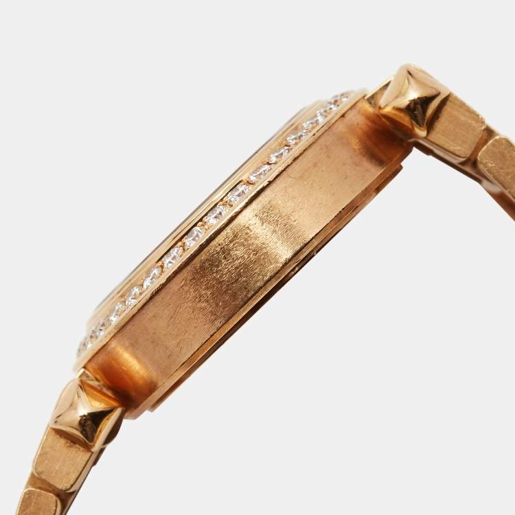 Pre Owned Cartier Silver 18k Rose Gold Diamond Miss Pasha WJ124013 Women's Wristwatch 27 mm