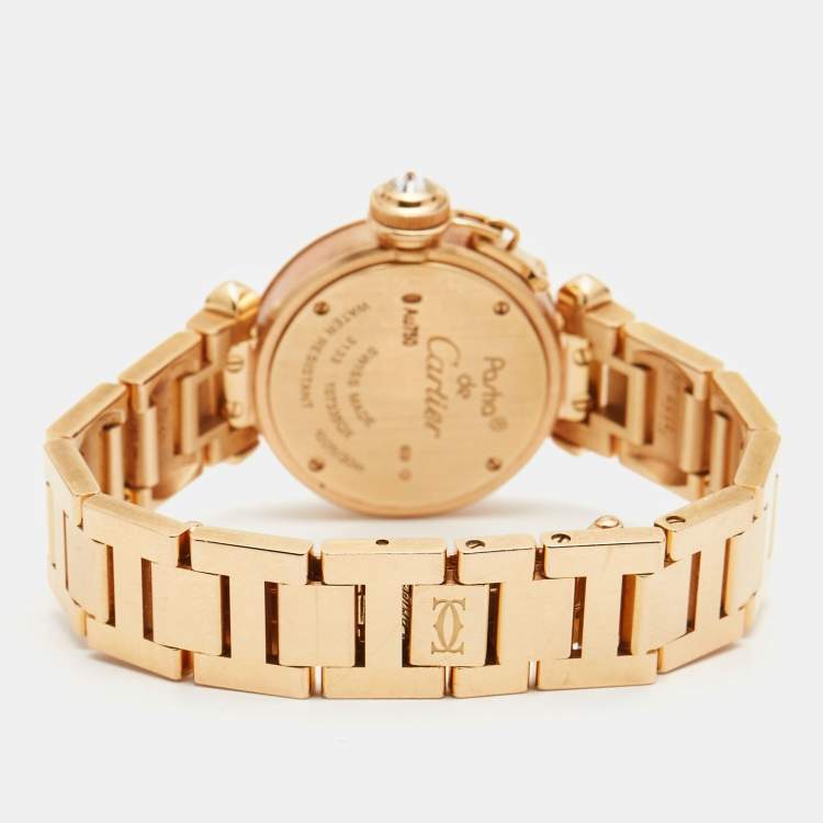 Pre Owned Cartier Silver 18k Rose Gold Diamond Miss Pasha WJ124013 Women's Wristwatch 27 mm