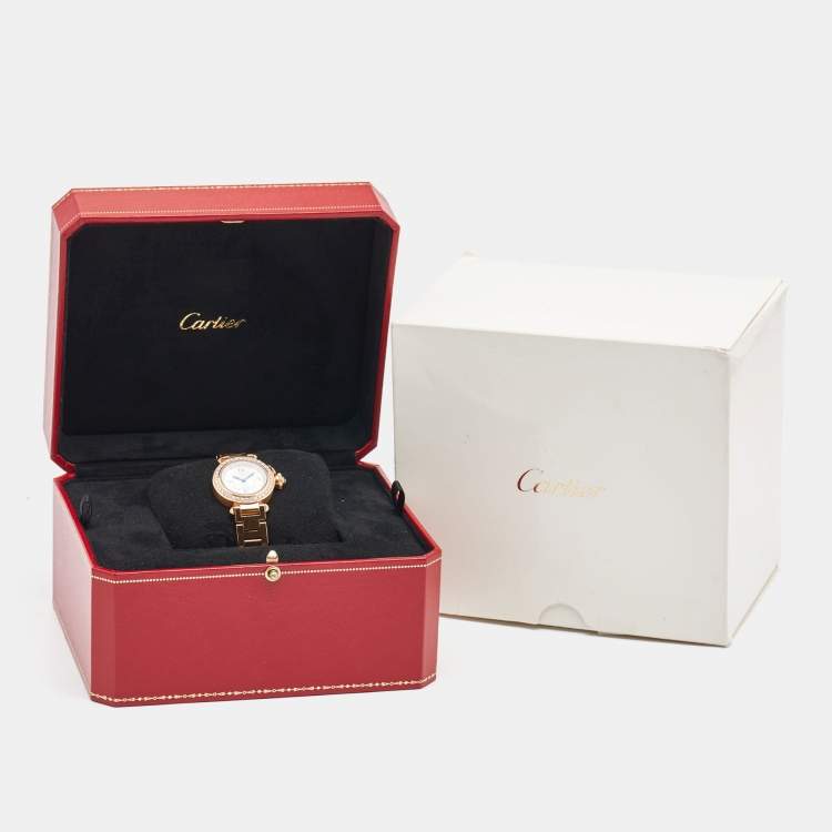 Pre Owned Cartier Silver 18k Rose Gold Diamond Miss Pasha WJ124013 Women's Wristwatch 27 mm