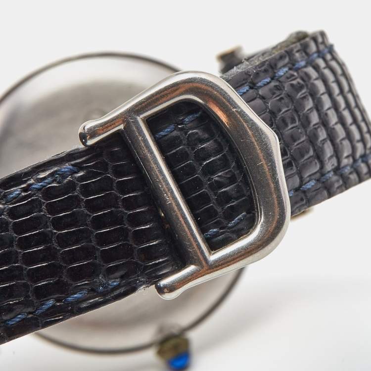 Pre Owned Cartier Silver 925 Silver Leather Must De Cartier 1860 Women's Wristwatch 30 mm