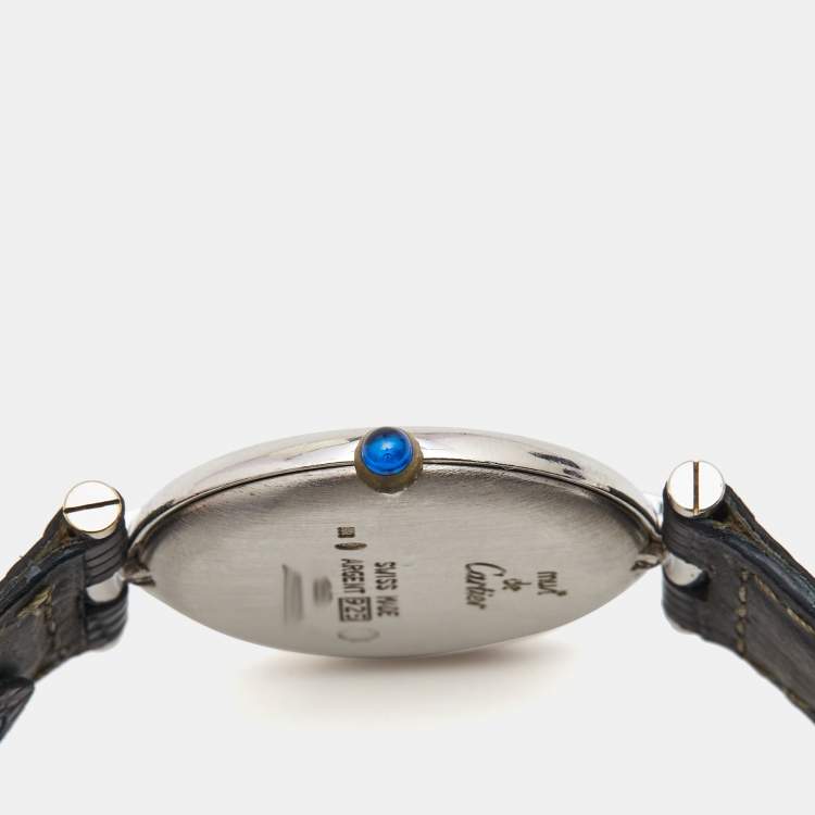 Pre Owned Cartier Silver 925 Silver Leather Must De Cartier 1860 Women's Wristwatch 30 mm