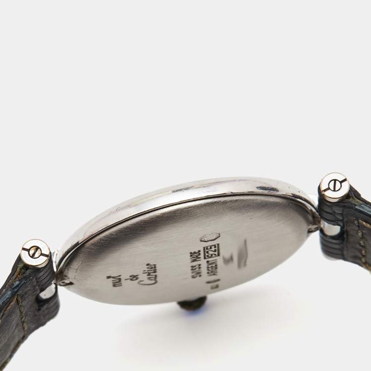 Pre Owned Cartier Silver 925 Silver Leather Must De Cartier 1860 Women's Wristwatch 30 mm
