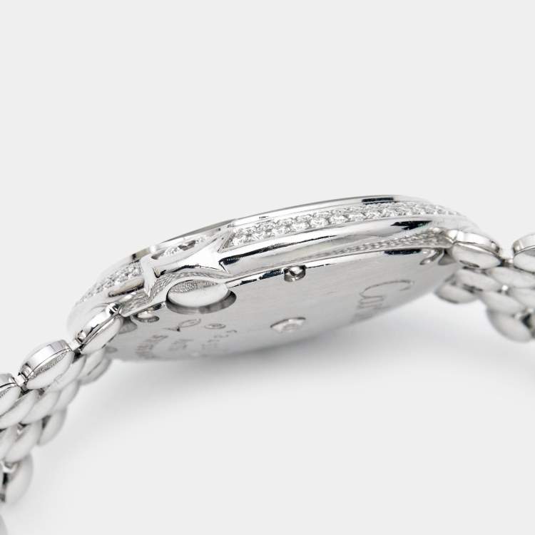 Pre Owned Cartier Mother Of Pearl 18k White Gold Diamonds Ballon Blanc De Cartier WE902072 Women's Wristwatch 30 mm