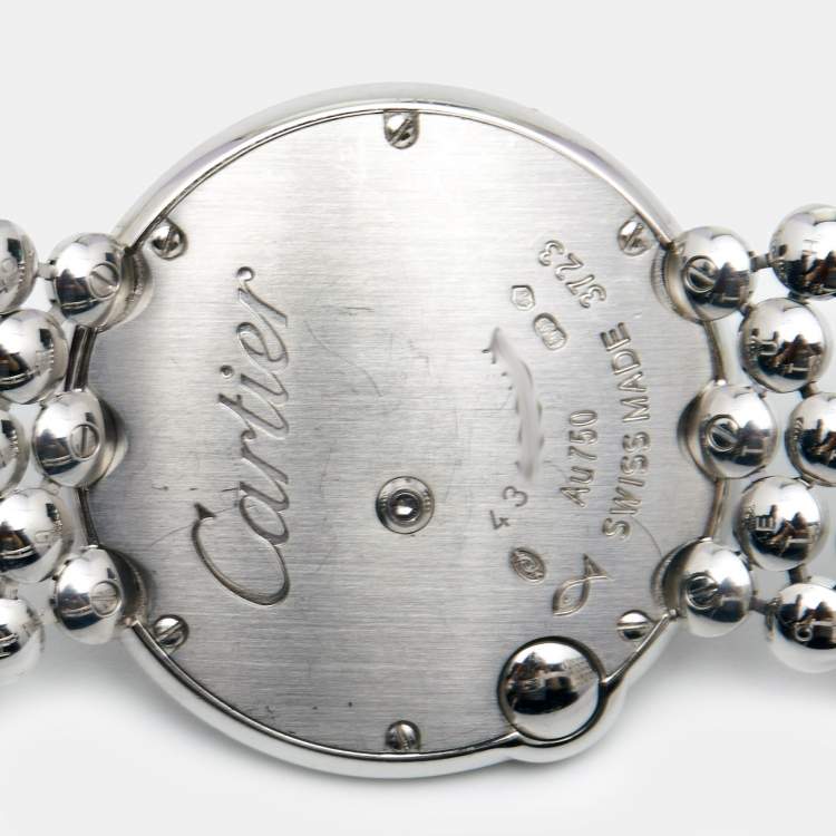 Pre Owned Cartier Mother Of Pearl 18k White Gold Diamonds Ballon Blanc De Cartier WE902072 Women's Wristwatch 30 mm