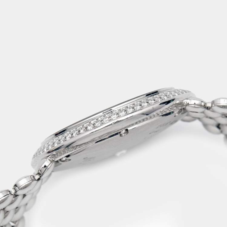 Pre Owned Cartier Mother Of Pearl 18k White Gold Diamonds Ballon Blanc De Cartier WE902072 Women's Wristwatch 30 mm