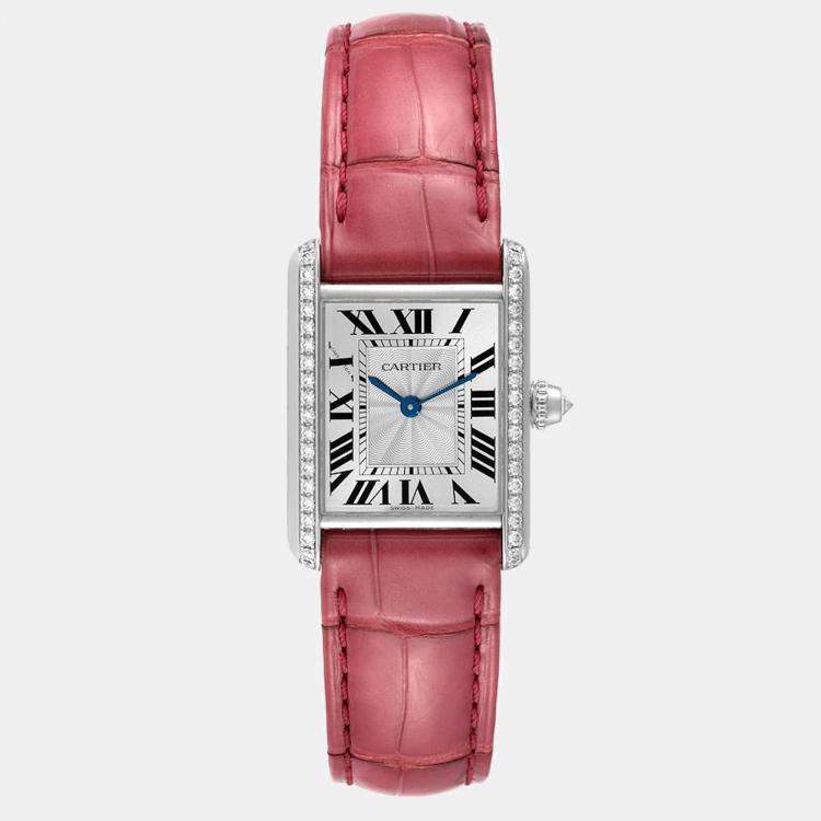 Cartier Silver Diamonds 18K White Gold Tank Louis WJTA0011 Women's  Wristwatch 29.5 mm Cartier