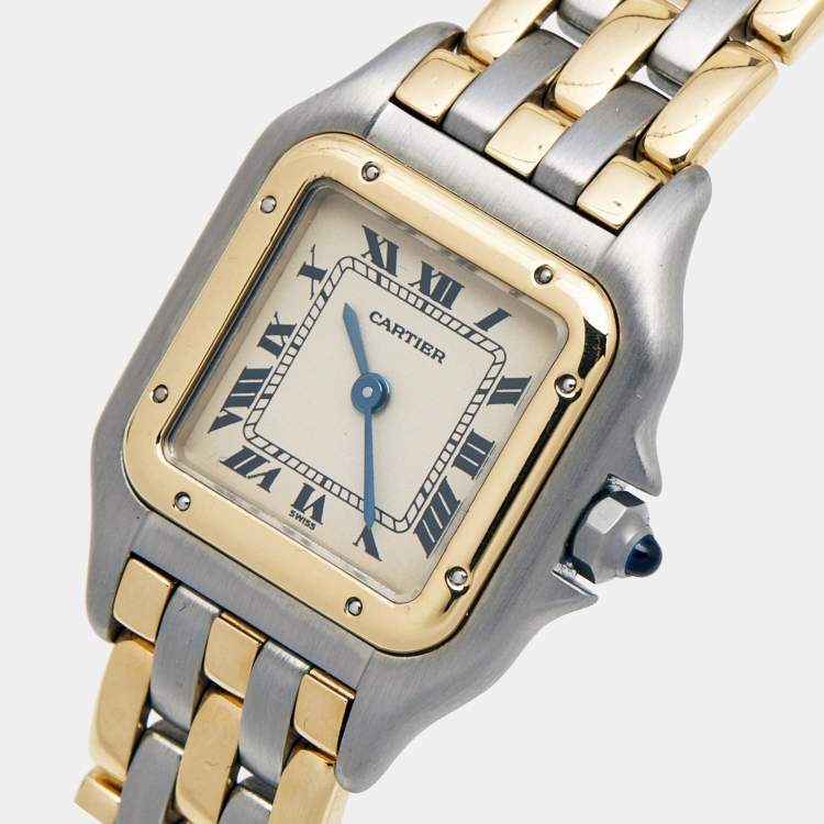 Pre Owned Cartier Silver 18k Yellow Gold And Stainless Steel Panthere Quartz Women's Wristwatch 22 mm