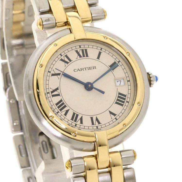 Pre Owned Cartier Silver 18K Yellow Gold And Stainless Steel Panthere Cougar Women's Wristwatch 29.5 mm