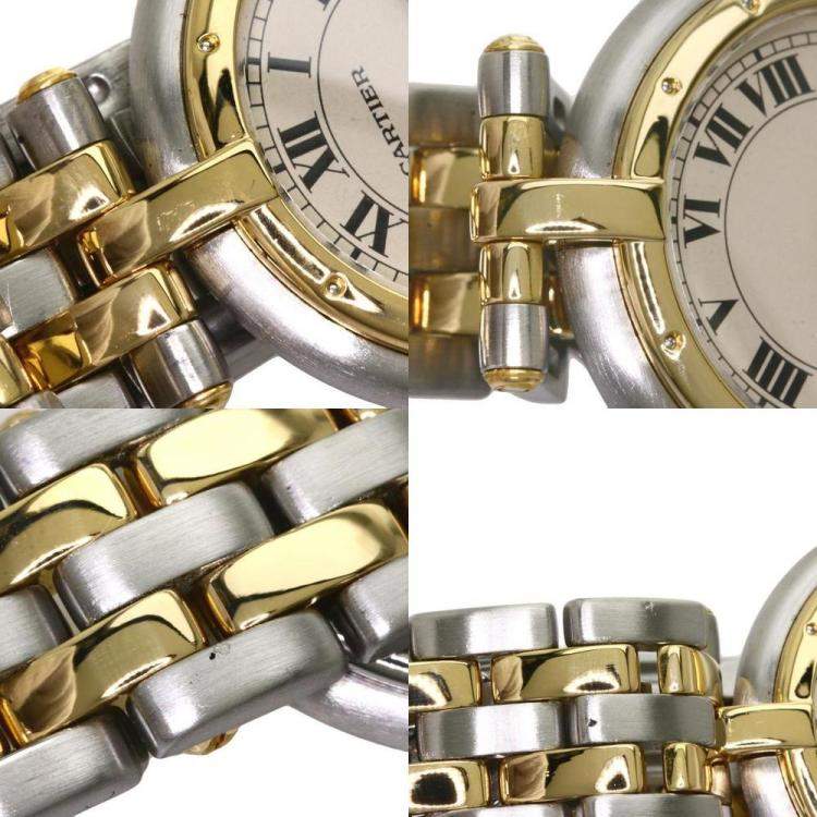 Pre Owned Cartier Silver 18K Yellow Gold And Stainless Steel Panthere Cougar Women's Wristwatch 29.5 mm