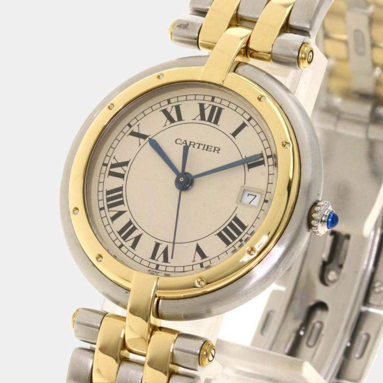 Pre Owned Cartier Silver 18K Yellow Gold And Stainless Steel Panthere Cougar Women's Wristwatch 29.5 mm