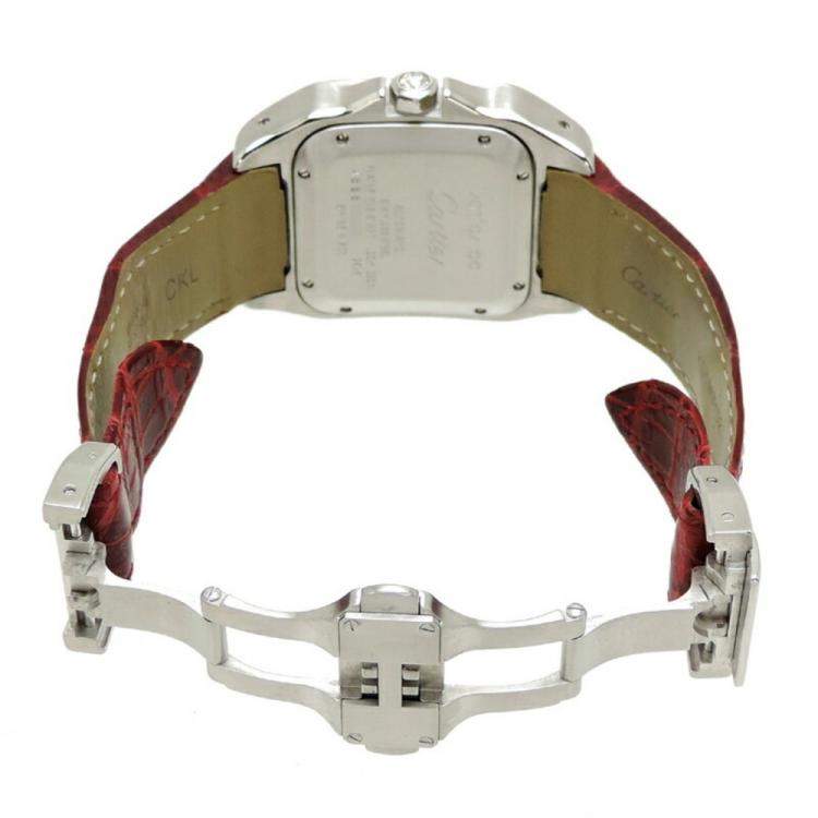 Pre Owned Cartier Silver Diamonds Stainless Steel Santos 100 W20126X8 Women's Wristwatch 33 mm