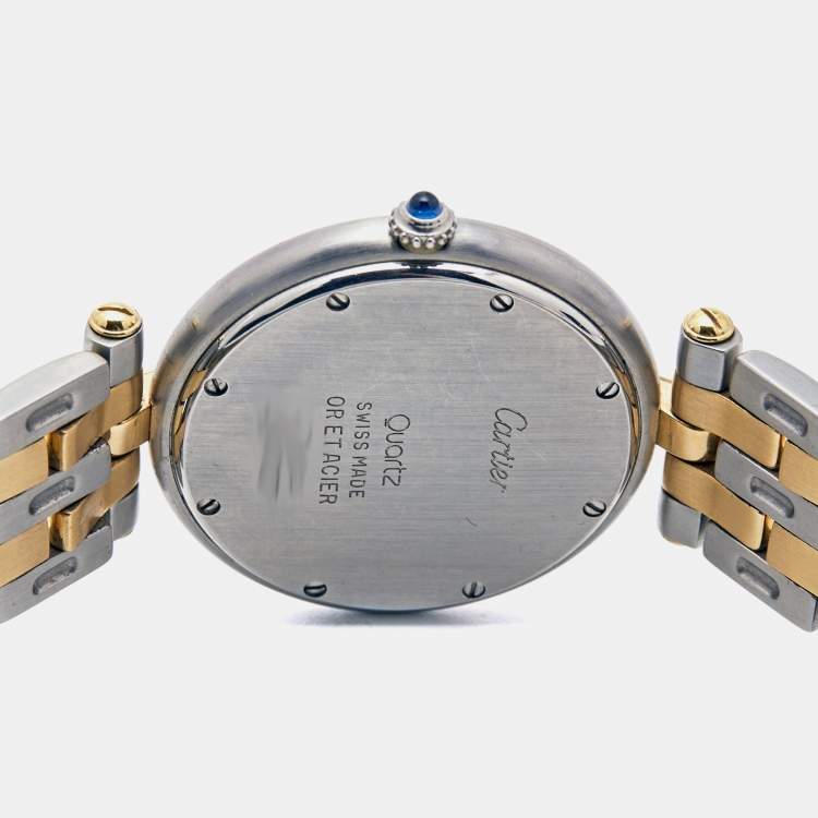 Pre Owned Cartier White 18k Yellow Gold And Stainless Steel Panthere 183964 Women's Wristwatch 30 mm