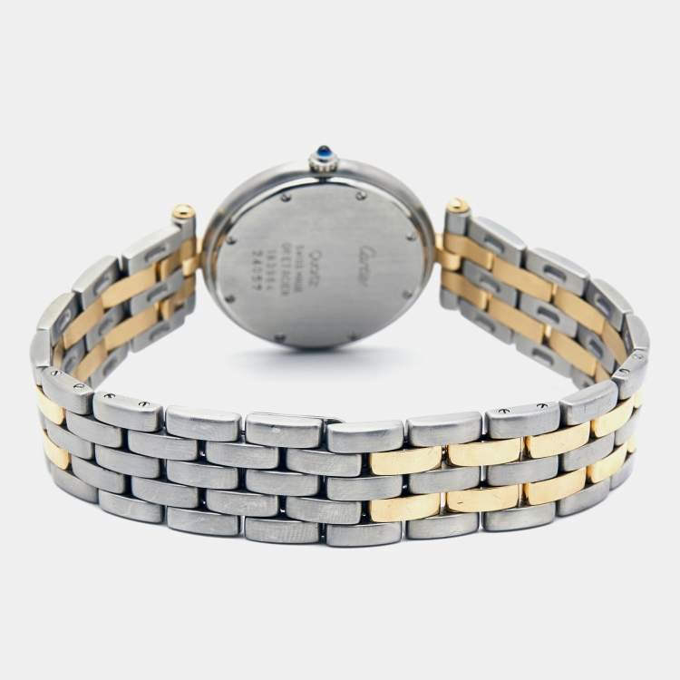 Pre Owned Cartier White 18k Yellow Gold And Stainless Steel Panthere 183964 Women's Wristwatch 30 mm