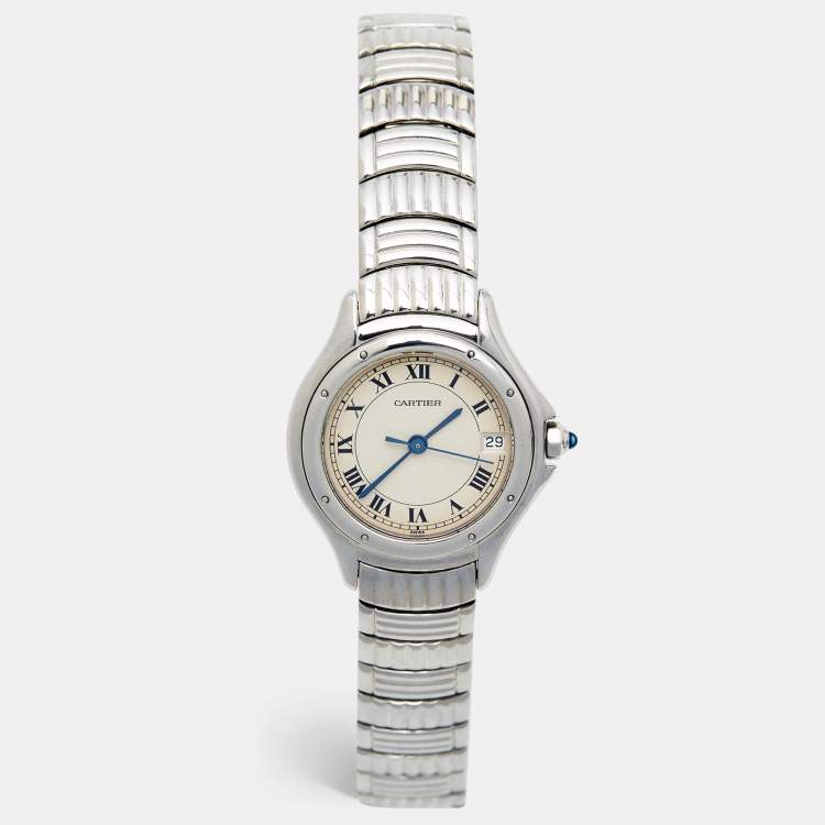 Pre Owned Cartier Silver Stainless Steel Panthere Cougar 1215/1 Women's Wristwatch 26 mm