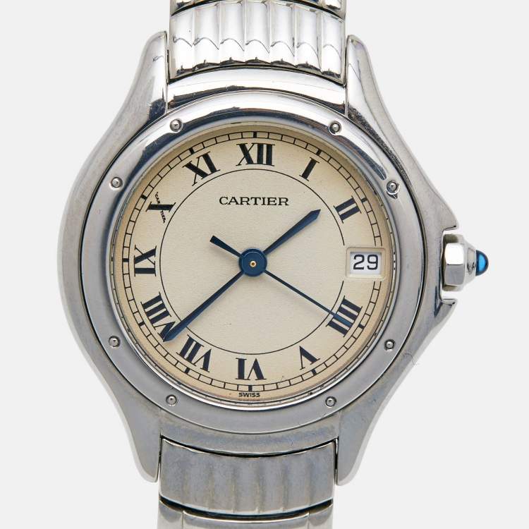 Pre Owned Cartier Silver Stainless Steel Panthere Cougar 1215/1 Women's Wristwatch 26 mm