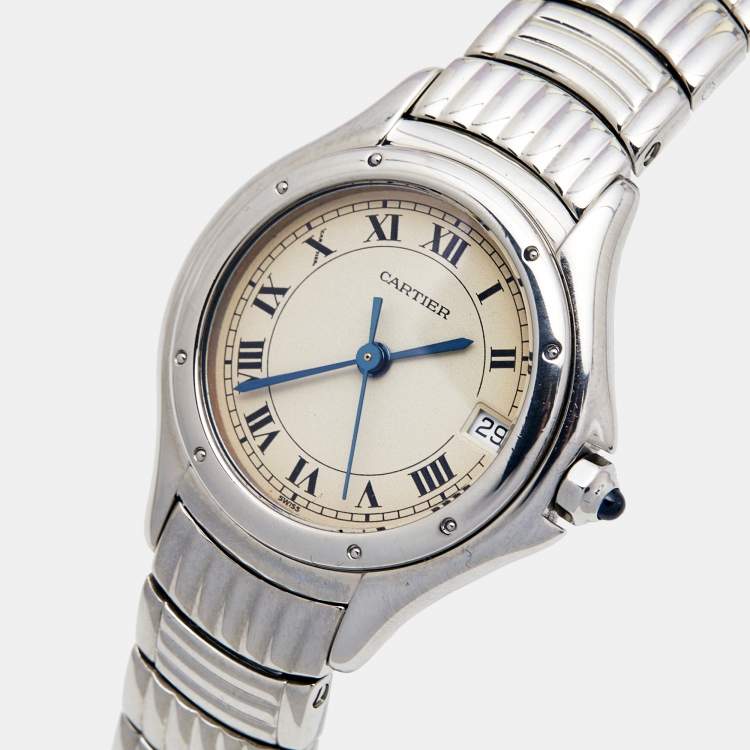 Pre Owned Cartier Silver Stainless Steel Panthere Cougar 1215/1 Women's Wristwatch 26 mm