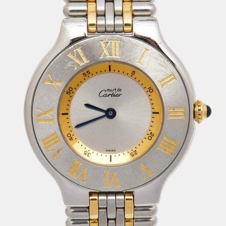 Pre Owned Cartier Silver Grey Stainless Steel Must De Cartier 21 Women's Wristwatch 31 mm