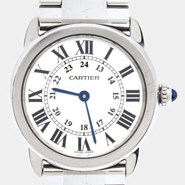 Pre Owned Cartier Silver Stainless Steel Ronde Solo De Cartier 3601 Women's Wristwatch 29 mm