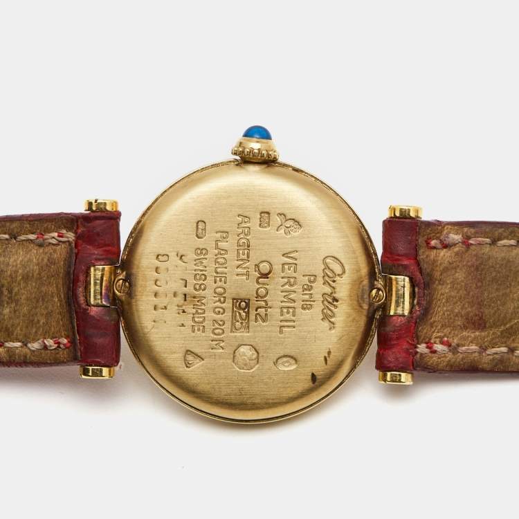 Pre Owned Cartier Gold Vermiel Must De Cartier 590004 Leather Women's Wristwatch 24 mm
