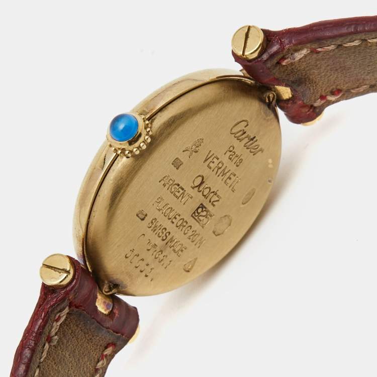 Pre Owned Cartier Gold Vermiel Must De Cartier 590004 Leather Women's Wristwatch 24 mm