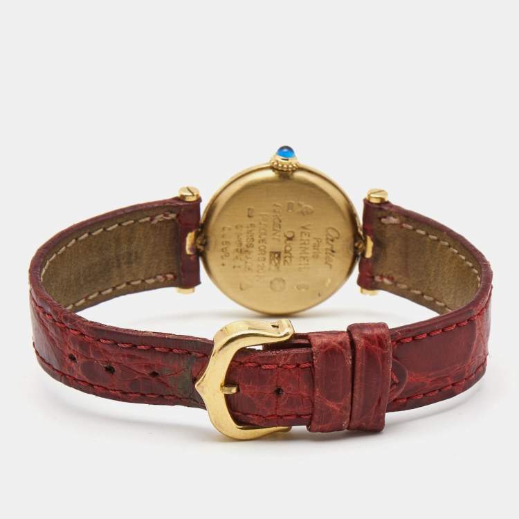 Pre Owned Cartier Gold Vermiel Must De Cartier 590004 Leather Women's Wristwatch 24 mm