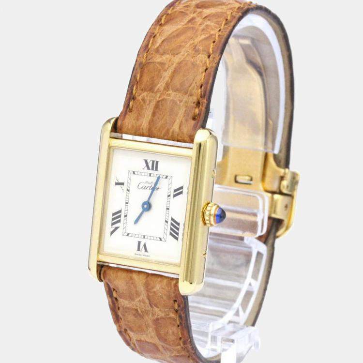 Pre Owned Cartier Silver Yellow Gold Plated Stainless Steel Vermeil Quartz Women's Wristwatch 23 mm