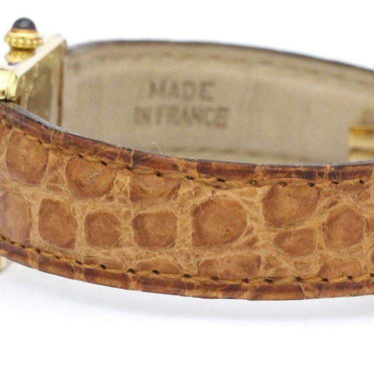 Pre Owned Cartier Silver Yellow Gold Plated Stainless Steel Vermeil Quartz Women's Wristwatch 23 mm
