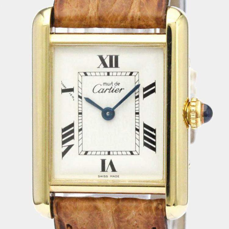 Pre Owned Cartier Silver Yellow Gold Plated Stainless Steel Vermeil Quartz Women's Wristwatch 23 mm
