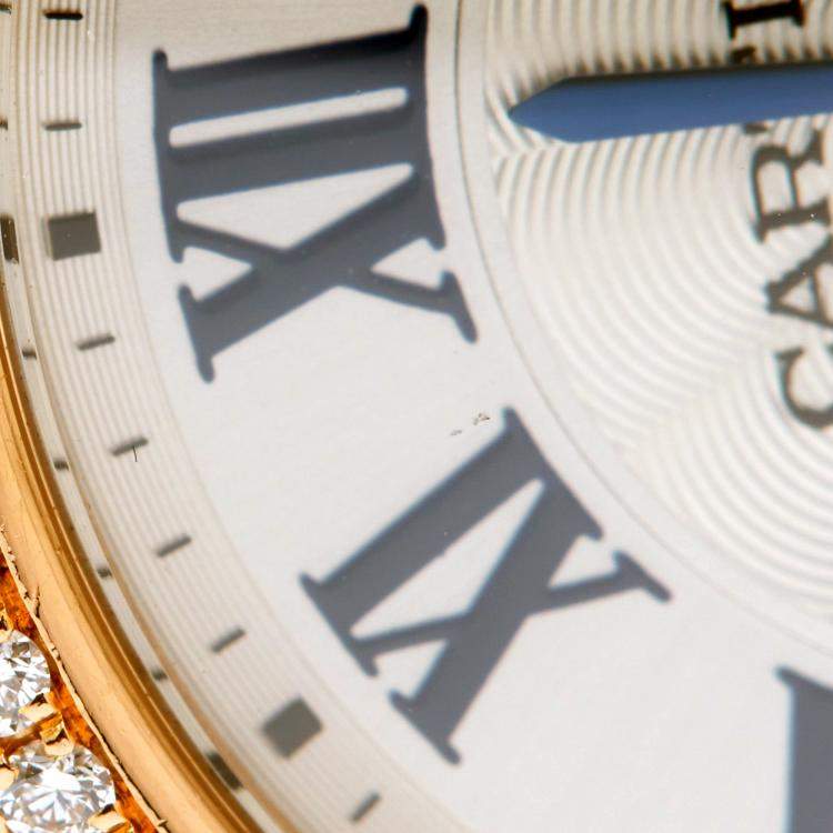 Pre Owned Cartier Silver Diamond 18K Rose Gold Alligator Leather Clé de Cartier WJCL0047 Women's Wristwatch 31 mm