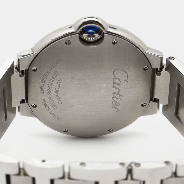 Pre Owned Cartier Silver Diamond Stainless Steel Ballon Bleu WE902075 Women's Wristwatch 36 mm