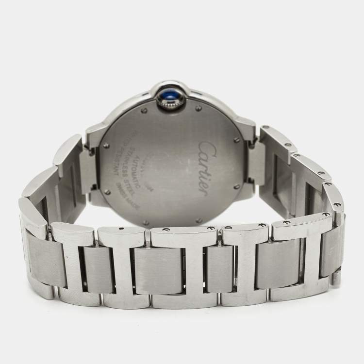 Pre Owned Cartier Silver Diamond Stainless Steel Ballon Bleu WE902075 Women's Wristwatch 36 mm