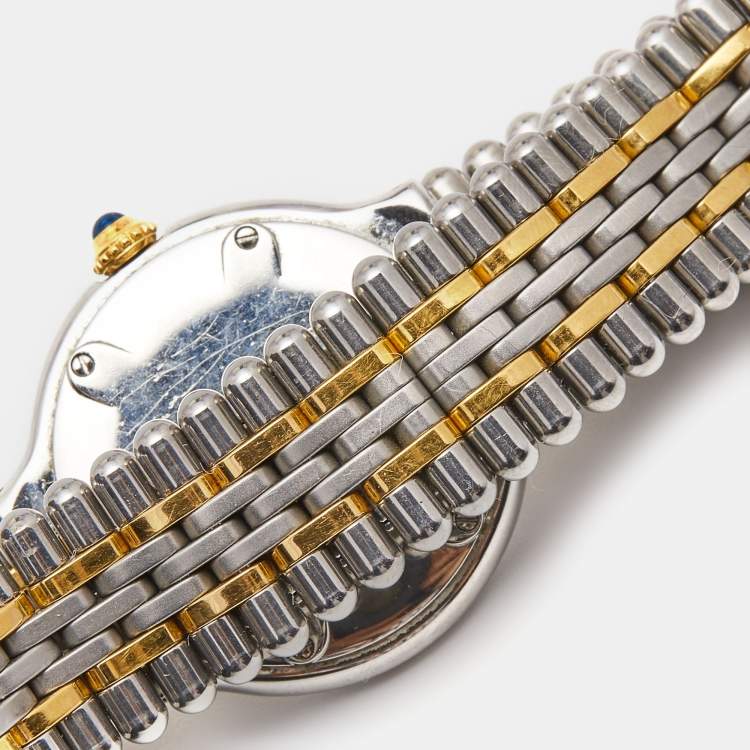 Pre Owned Cartier Cream 18k Yellow Gold Stainless Steel Must 21 Women's Wristwatch 28 mm 