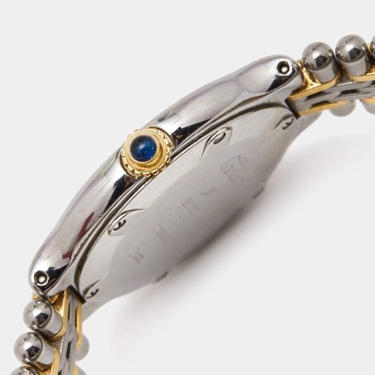 Pre Owned Cartier Cream 18k Yellow Gold Stainless Steel Must 21 Women's Wristwatch 28 mm 
