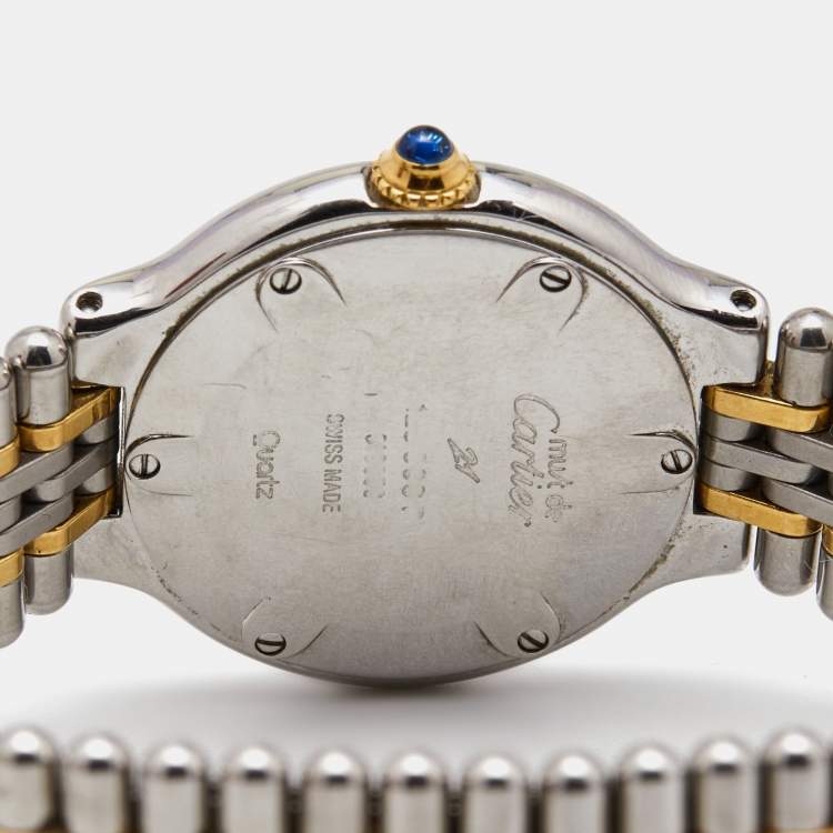 Pre Owned Cartier Cream 18k Yellow Gold Stainless Steel Must 21 Women's Wristwatch 28 mm 