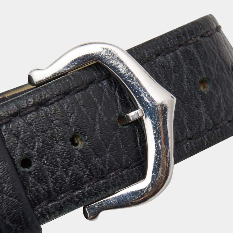 Pre Owned Cartier Silver Stainless Steel Leather Tank WSTA0042 Women's Wristwatch 22 mm 