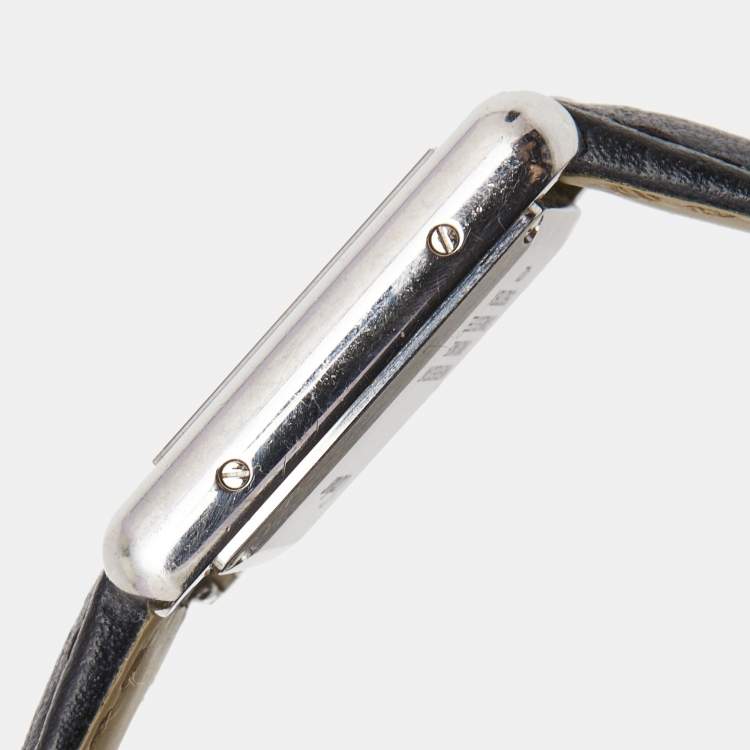 Pre Owned Cartier Silver Stainless Steel Leather Tank WSTA0042 Women's Wristwatch 22 mm 