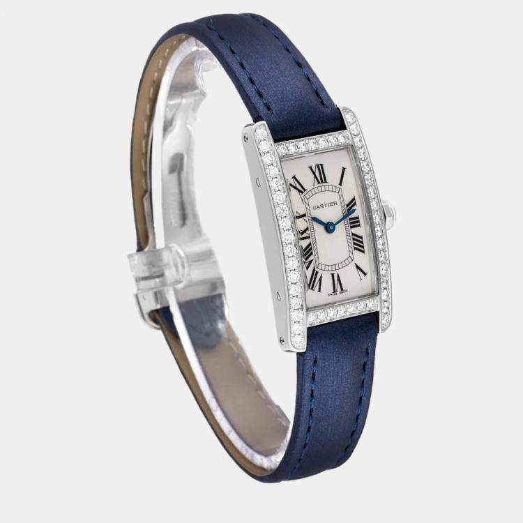 Pre Owned Cartier Tank Americaine White Gold Diamond Ladies Watch WB7018L1