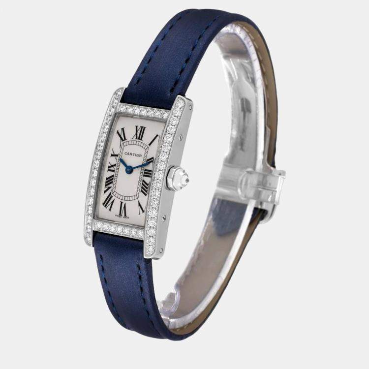 Pre Owned Cartier Tank Americaine White Gold Diamond Ladies Watch WB7018L1