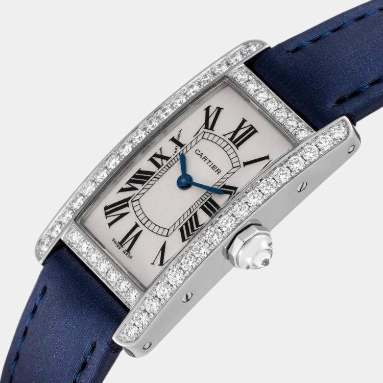 Pre Owned Cartier Tank Americaine White Gold Diamond Ladies Watch WB7018L1