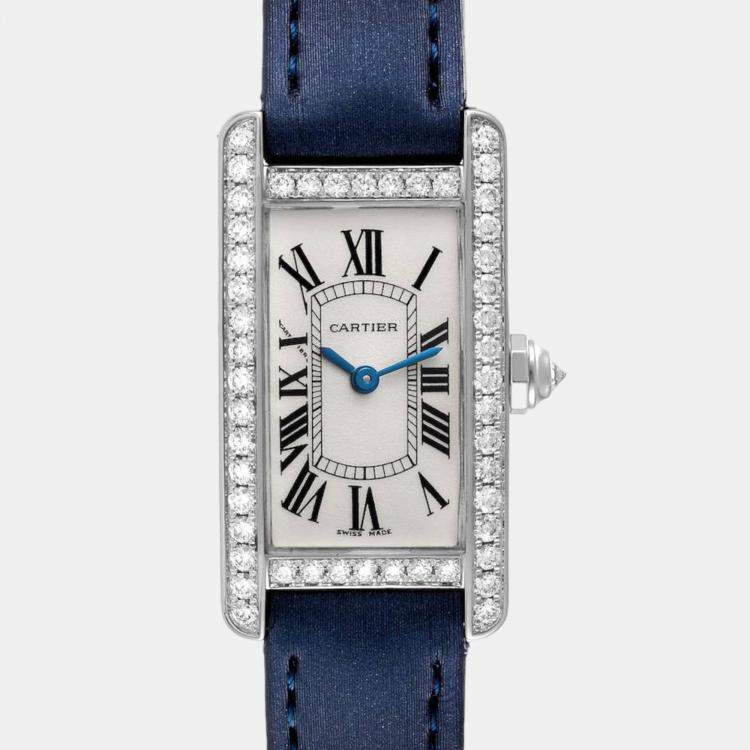 Pre Owned Cartier Tank Americaine White Gold Diamond Ladies Watch WB7018L1