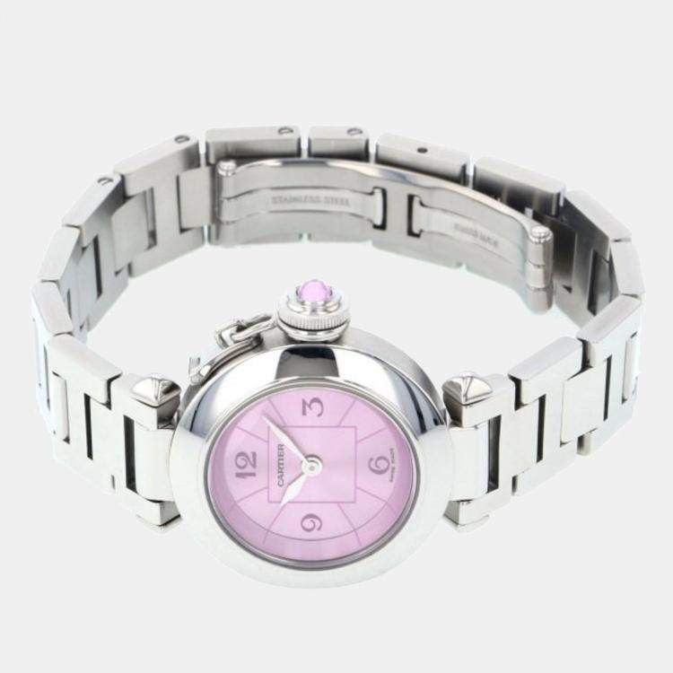 Pre Owned Cartier Pink Stainless Steel Miss Pasha W3140023 Quartz Women's Wristwatch 27 mm
