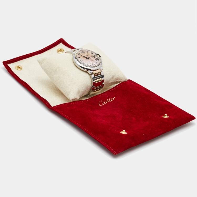 Pre Owned Cartier Pink Mother Of Pearl 18K Rose Gold Stainless Steel Ballon Bleu 3284 Women's Wristwatch 36 mm