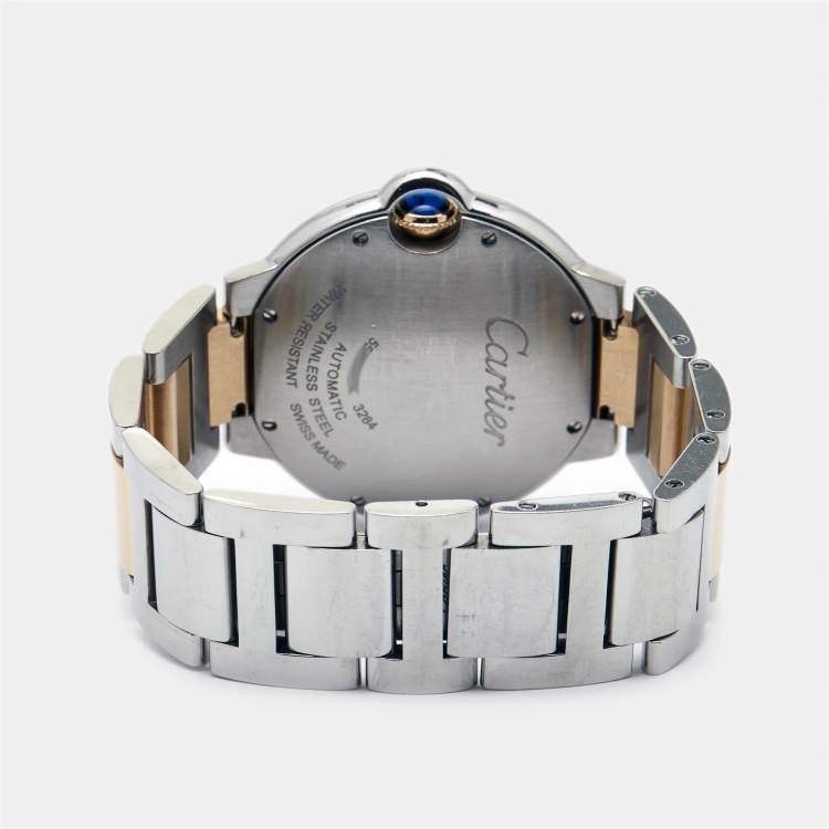 Pre Owned Cartier Pink Mother Of Pearl 18K Rose Gold Stainless Steel Ballon Bleu 3284 Women's Wristwatch 36 mm