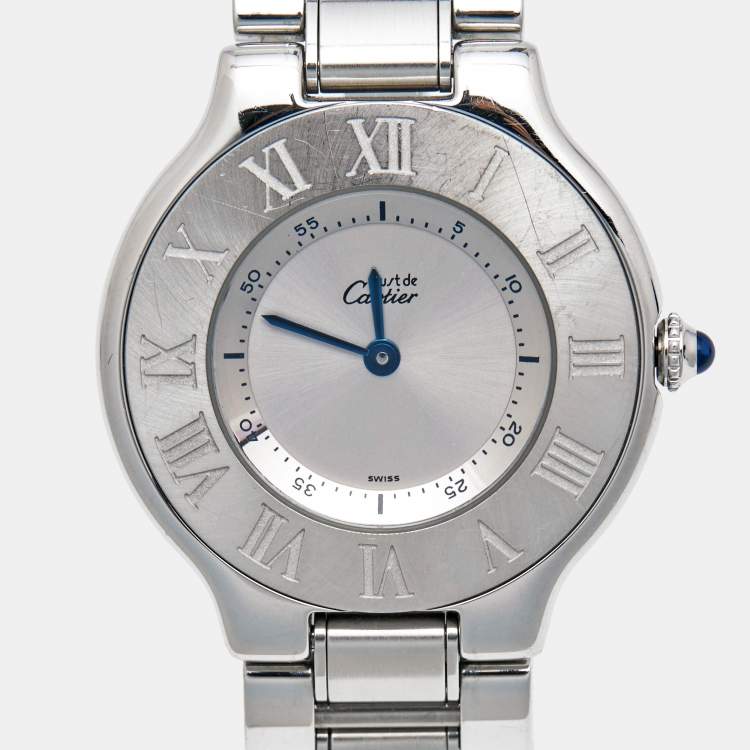 Pre Owned Cartier Silver Grey Stainless Steel Must De Cartier 21 1330 Women's Wristwatch 31 mm