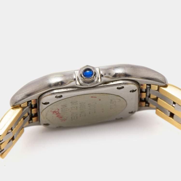 Pre Owned Cartier Cream 18K Yellow Gold Stainless Panthere 112000R Women's Wristwatch 23 mm